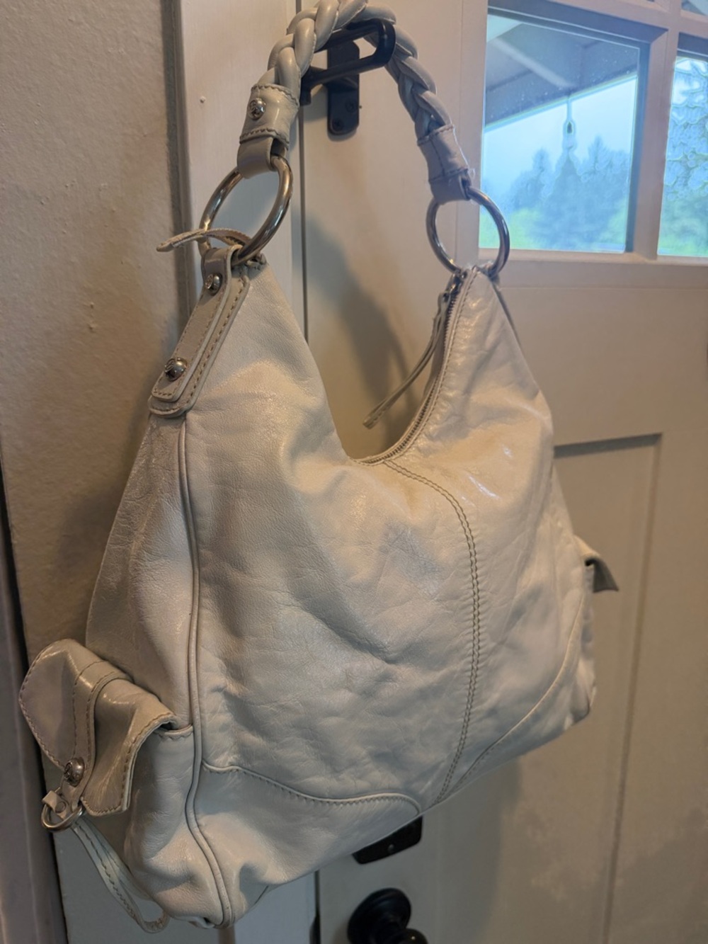 Francesco Biasia Women’s Soft Leather Hobo Shoulder Bag - White